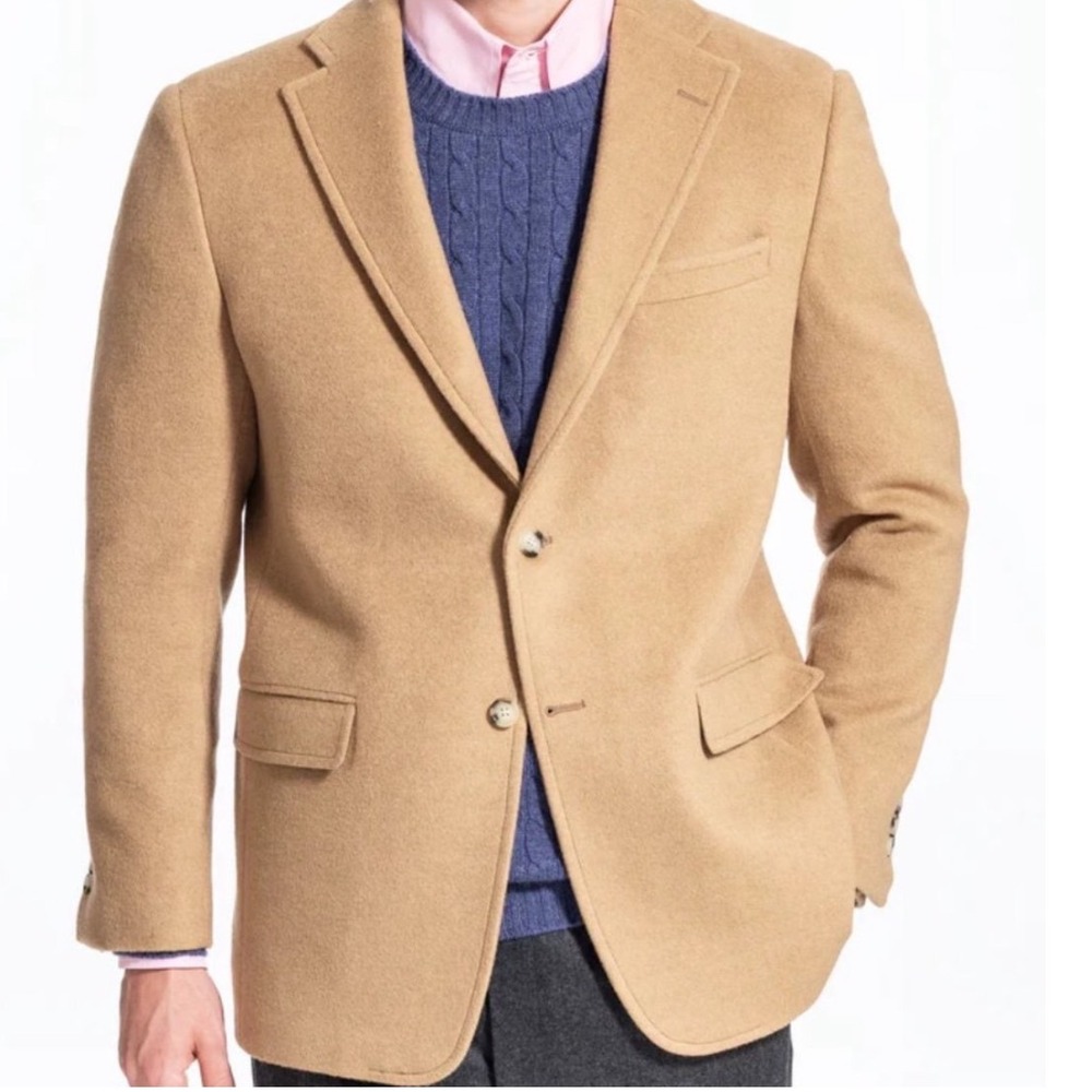 Andrew Fezza Blazer Mens 36S Camel Tan 100% Camel Hair Two Button Sport Coat